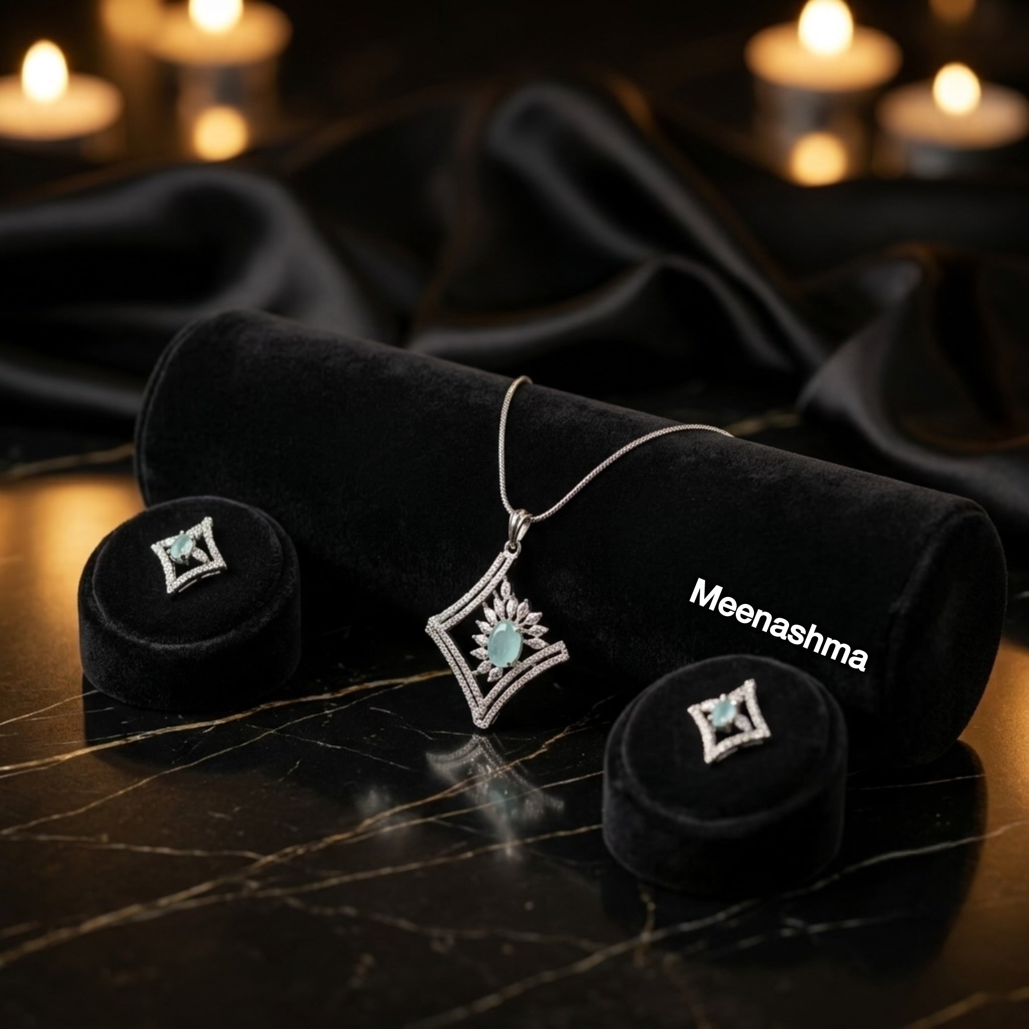 Meenashma Azurea Royale American Diamond Pendant Set for Women