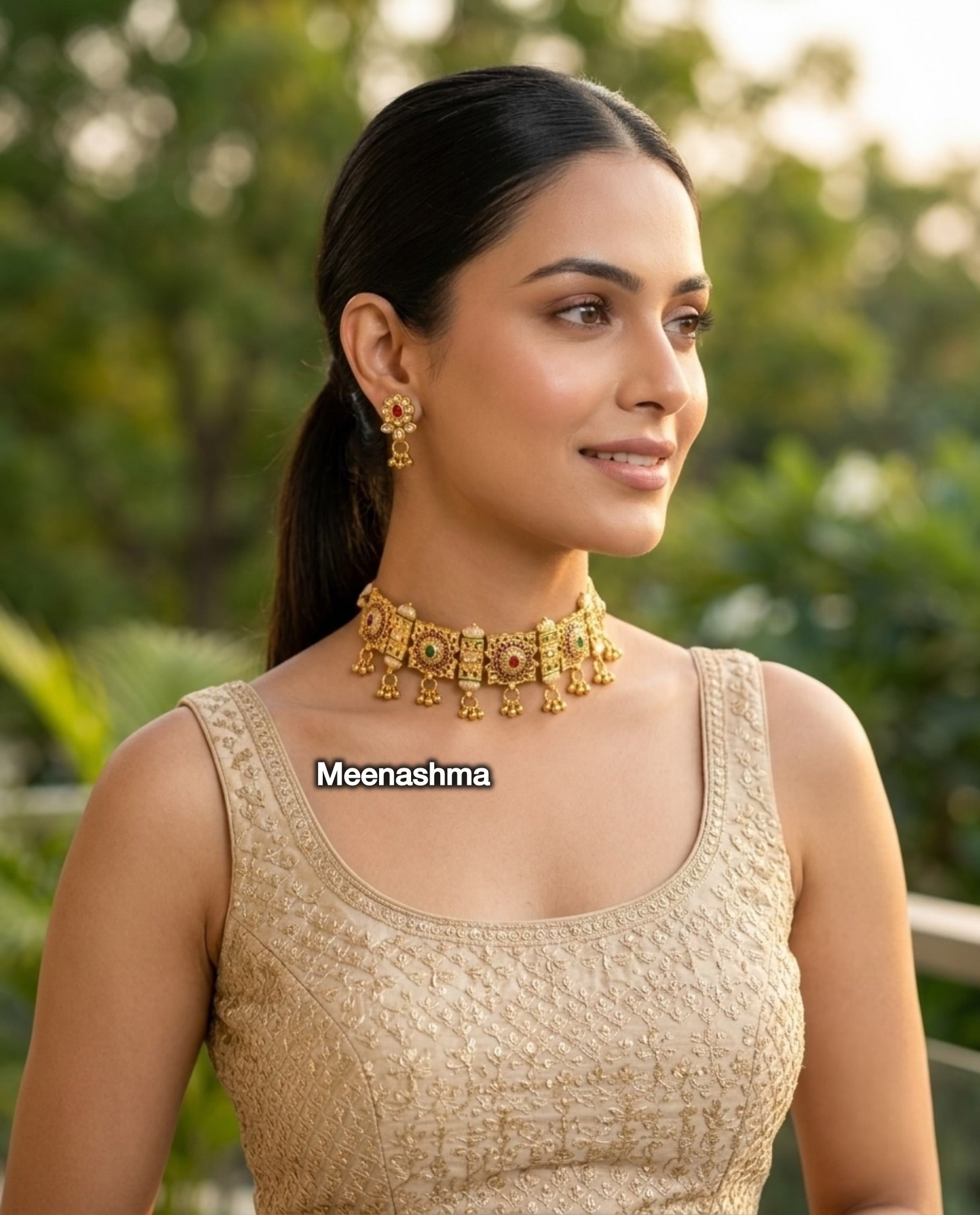 Rajvanshi Temple Gold Plated Choker Set for Women
