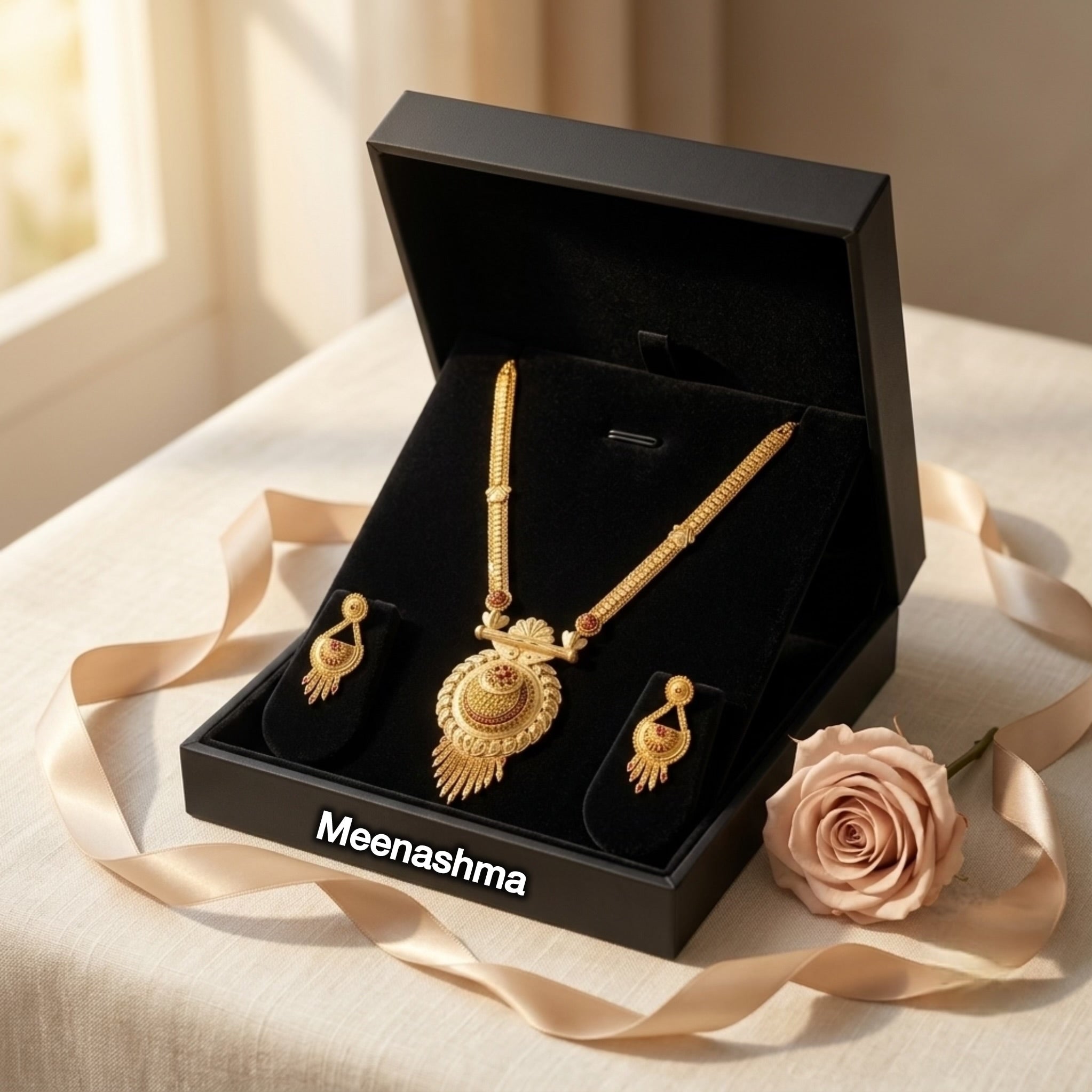 Rajkanak Crest One Gram Gold Long Necklace Set