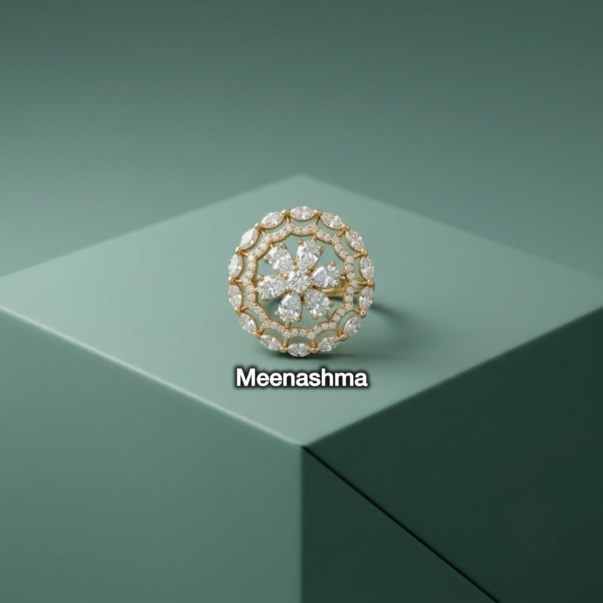 Celestia Bloom AD Ring with Ganga Jamuna Polish | Adjustable Designer Ring