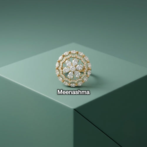 Celestia Bloom AD Ring with Ganga Jamuna Polish | Adjustable Designer Ring