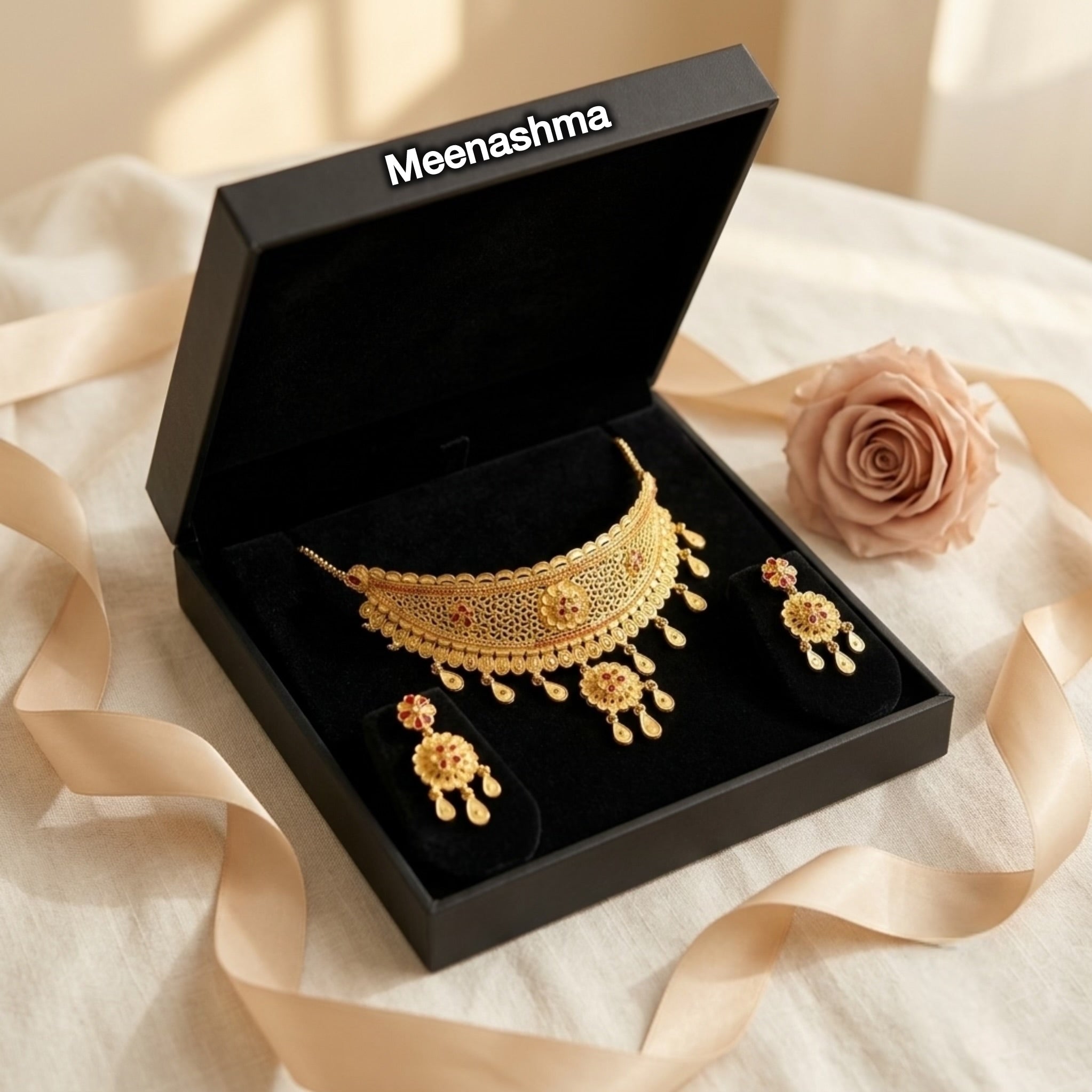 Svarna Valli One Gram Gold Floral Necklace Set