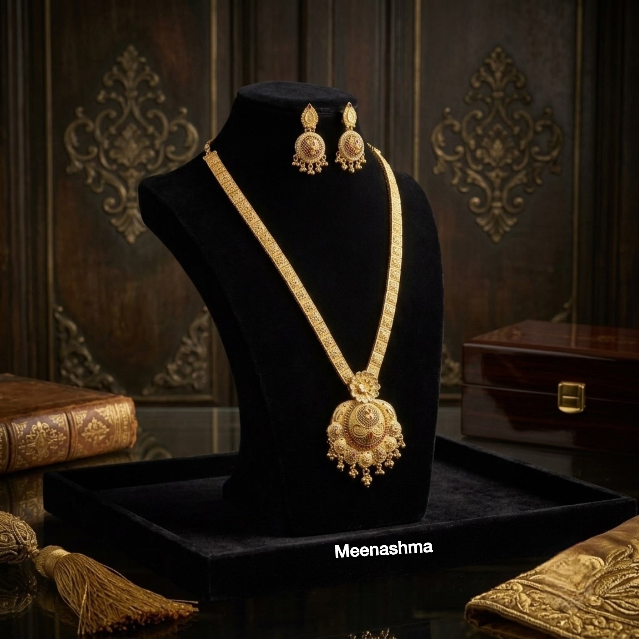 Shahi Noor One Gram Gold Long Haram Set