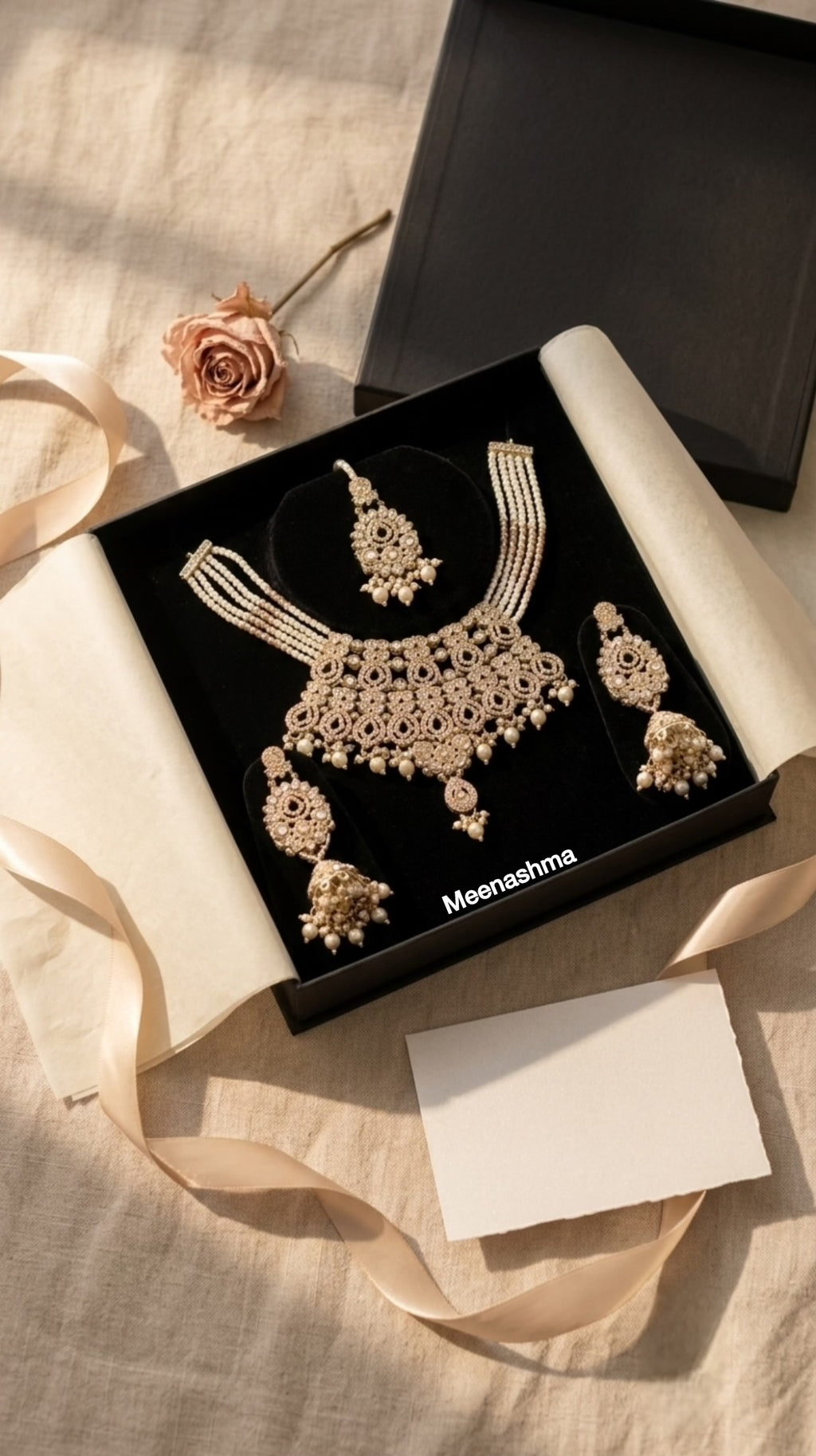 Meher Noor Gold Plated Pearl Choker Necklace Set for Women