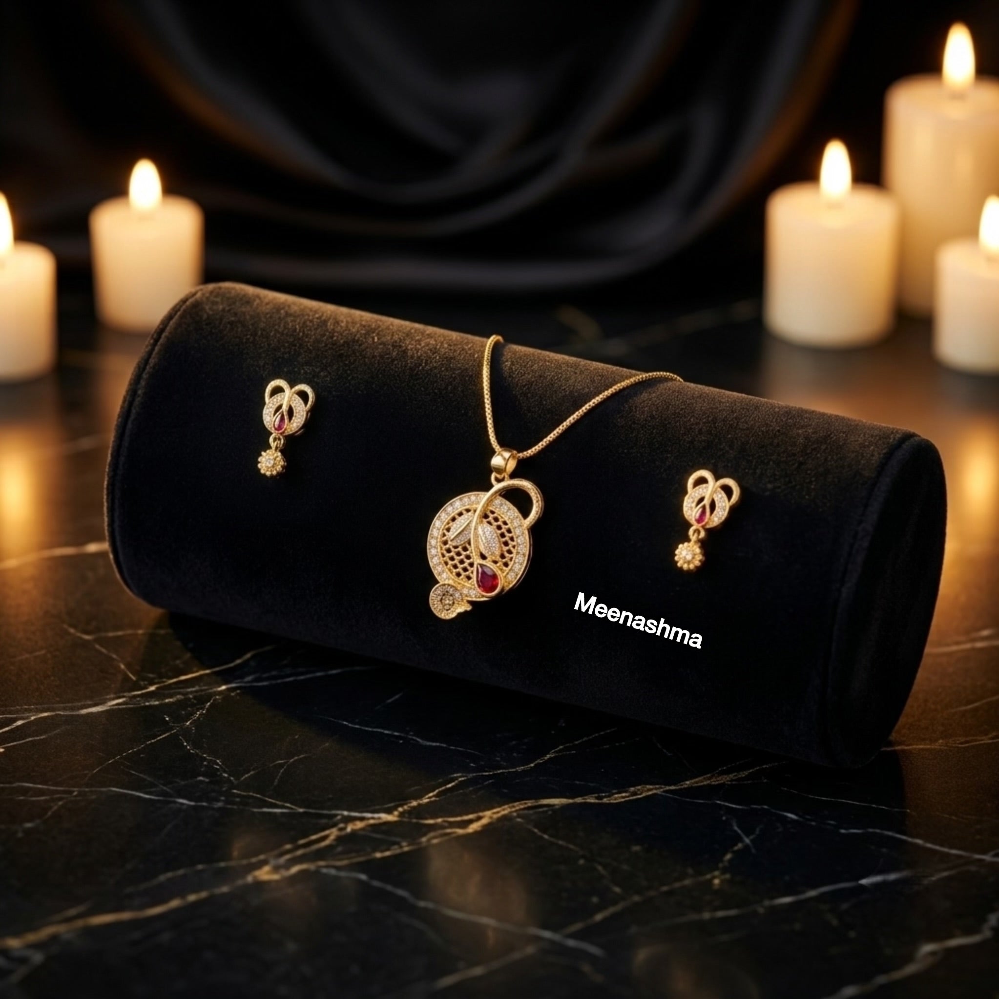 Meenashma Mayurika Royale Micro Gold Plated Pendant Set for Women