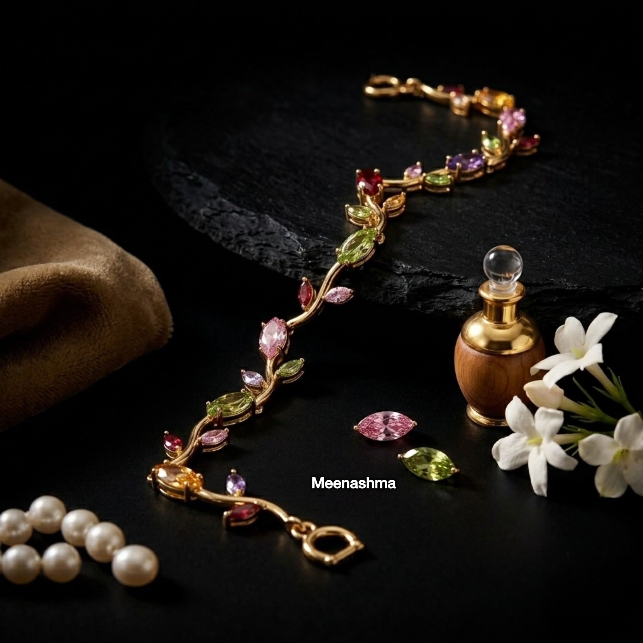 Tulipa Grace Gold Plated Multicolor Tulip Bracelet for Women