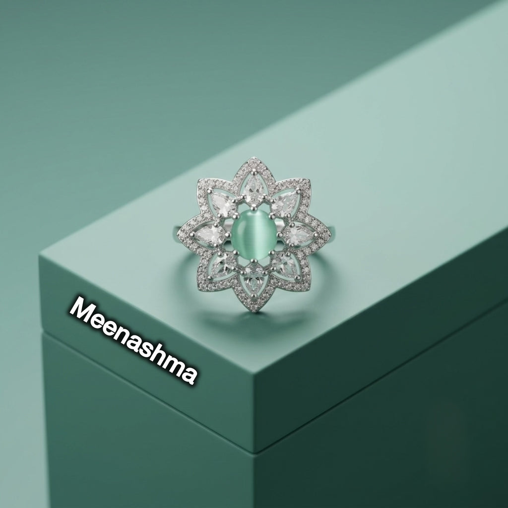 Aurelia Mint Bloom AD Adjustable Ring | Premium Designer Ring for Women