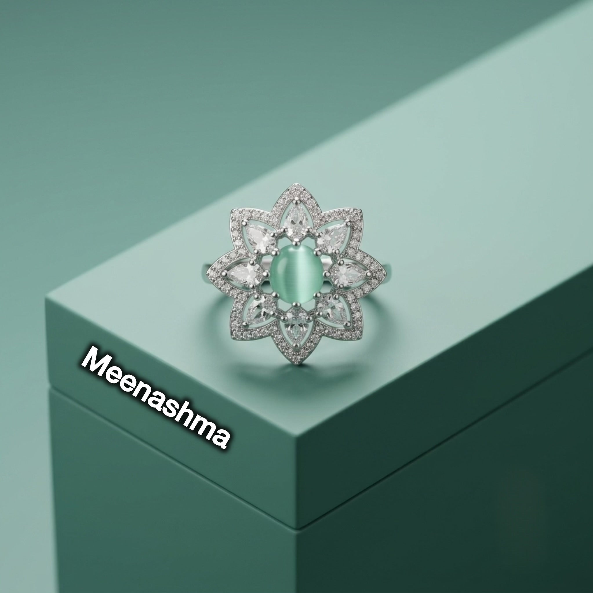 Aurelia Mint Bloom AD Adjustable Ring | Premium Designer Ring for Women