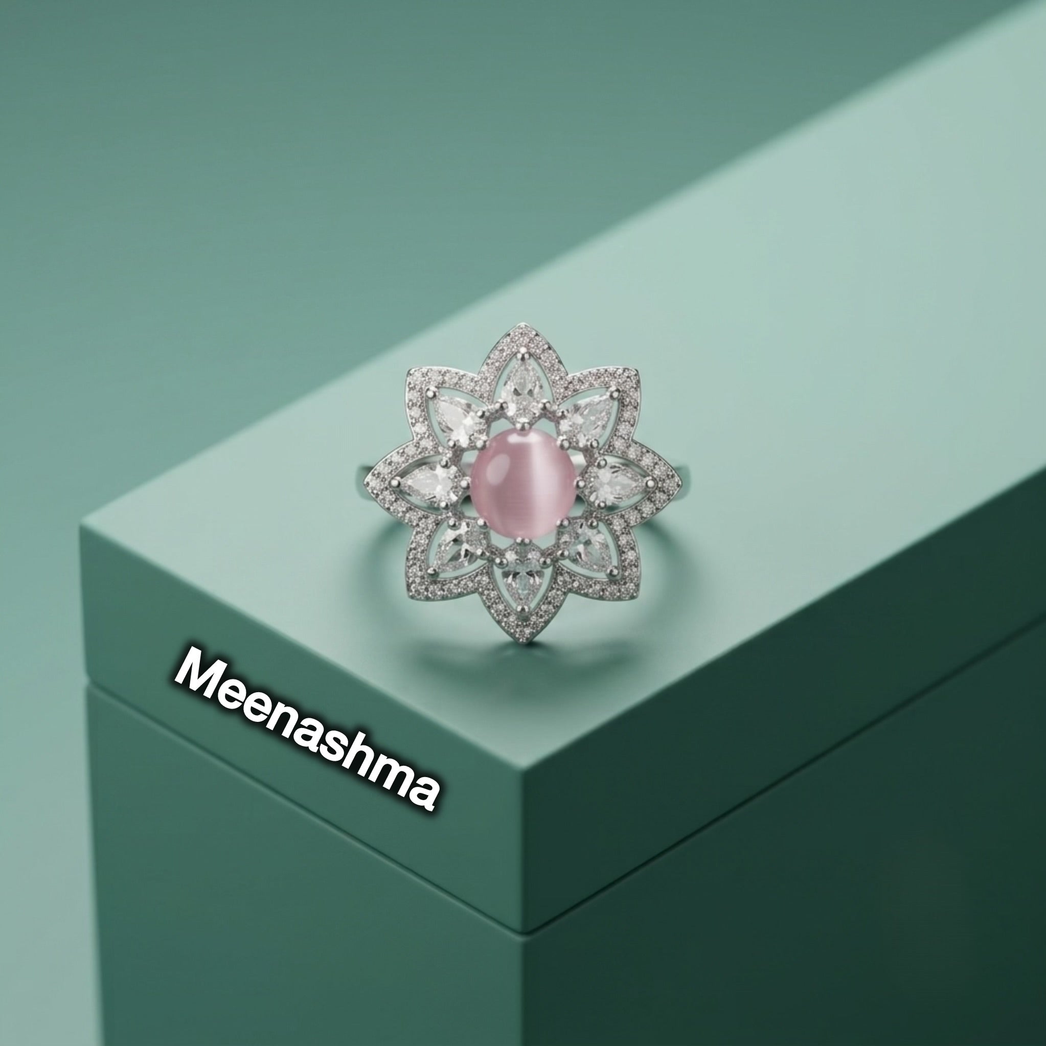 Aurelia Mint Bloom AD Adjustable Ring | Premium Designer Ring for Women
