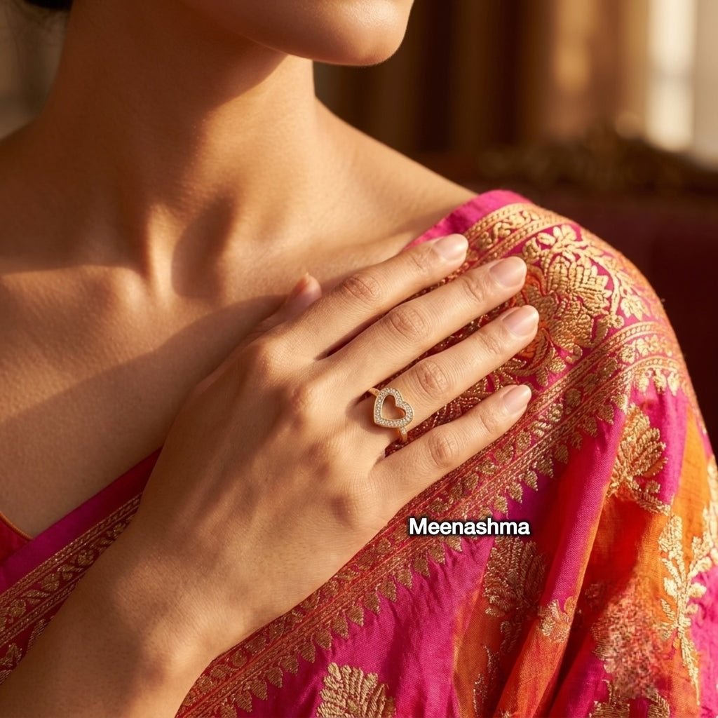 Amoura Heart Halo Gold Plated AD Ring for Women
