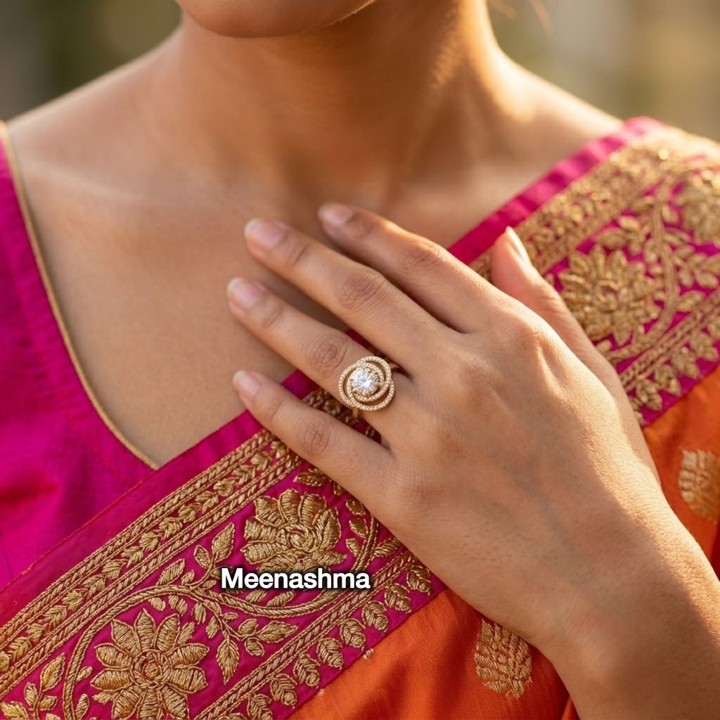 Emerald Halo AD Ring with Ganga Jamuna Polish