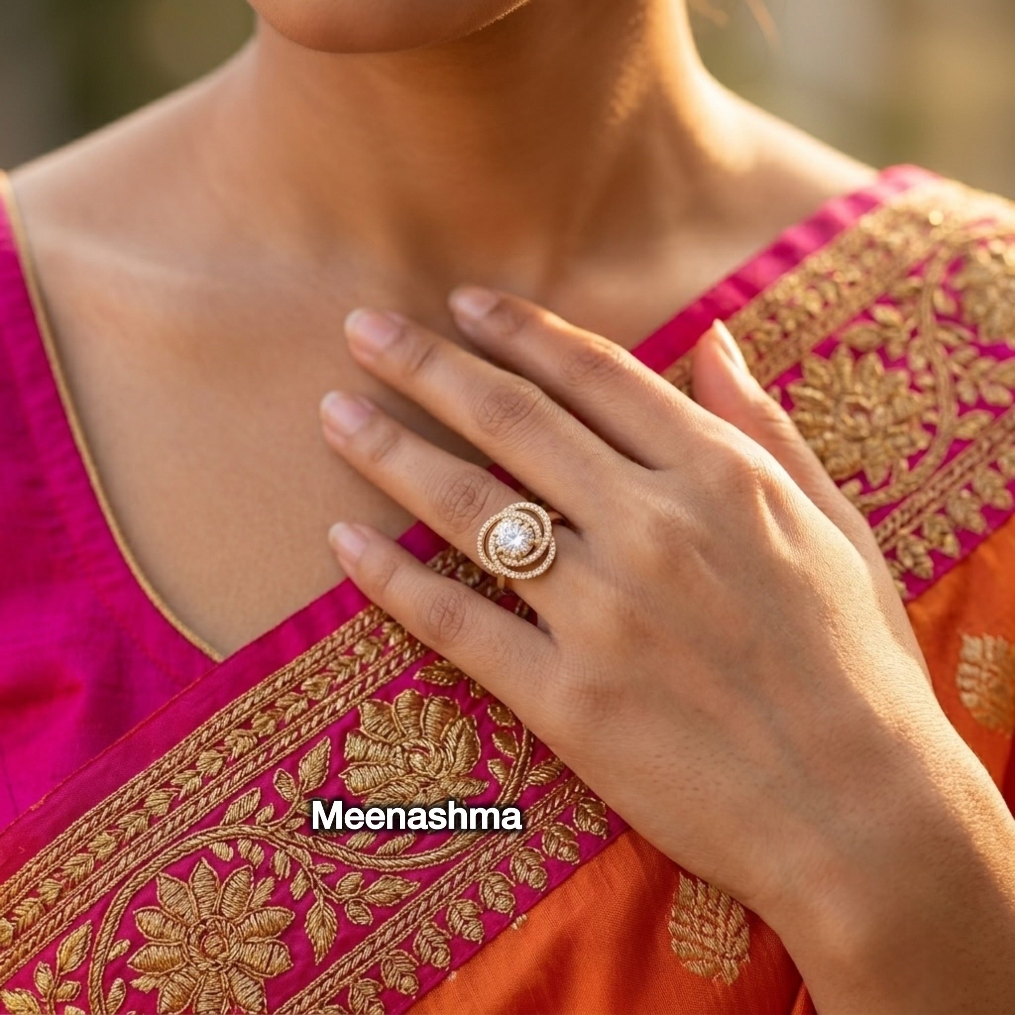 Emerald Halo AD Ring with Ganga Jamuna Polish
