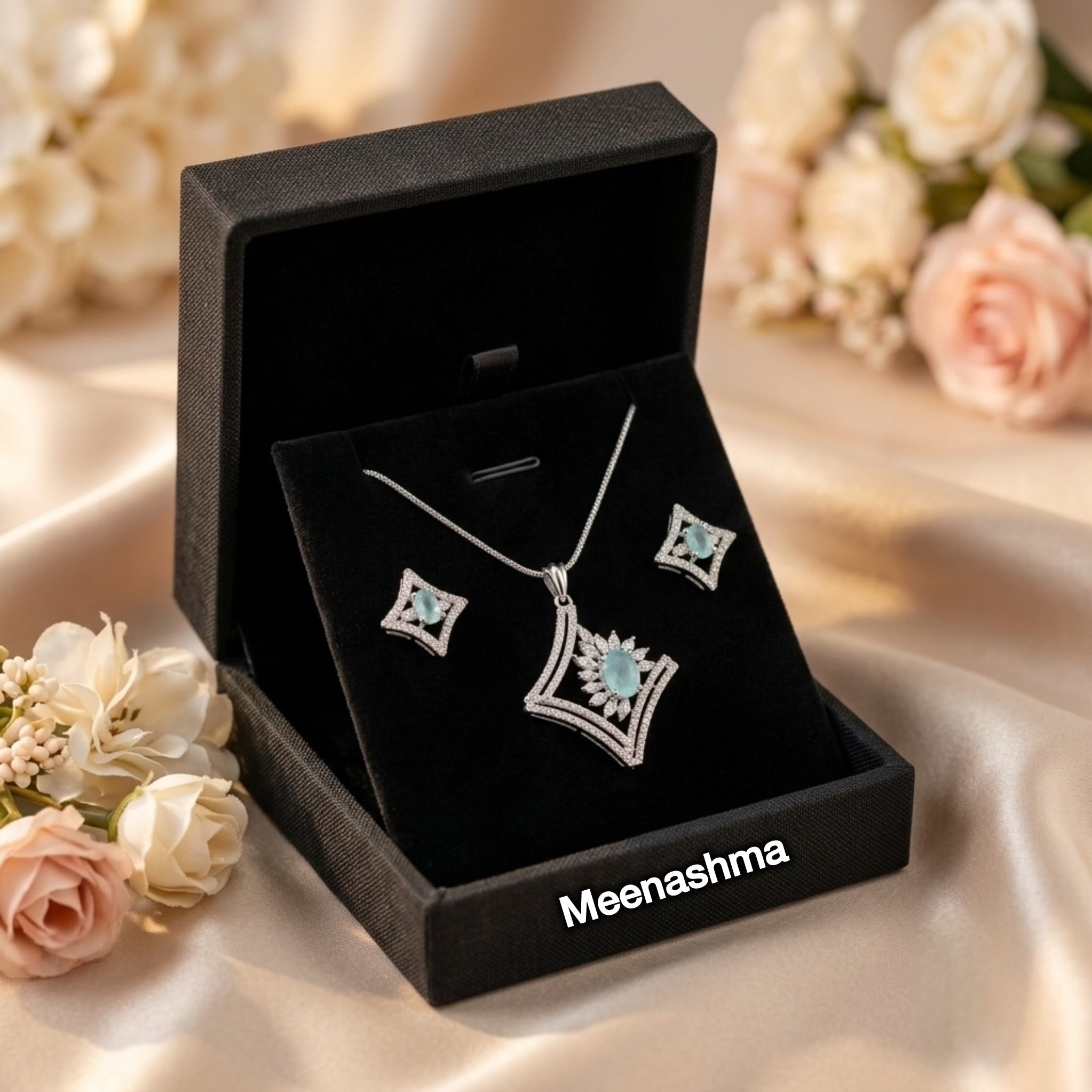 Meenashma Azurea Royale American Diamond Pendant Set for Women