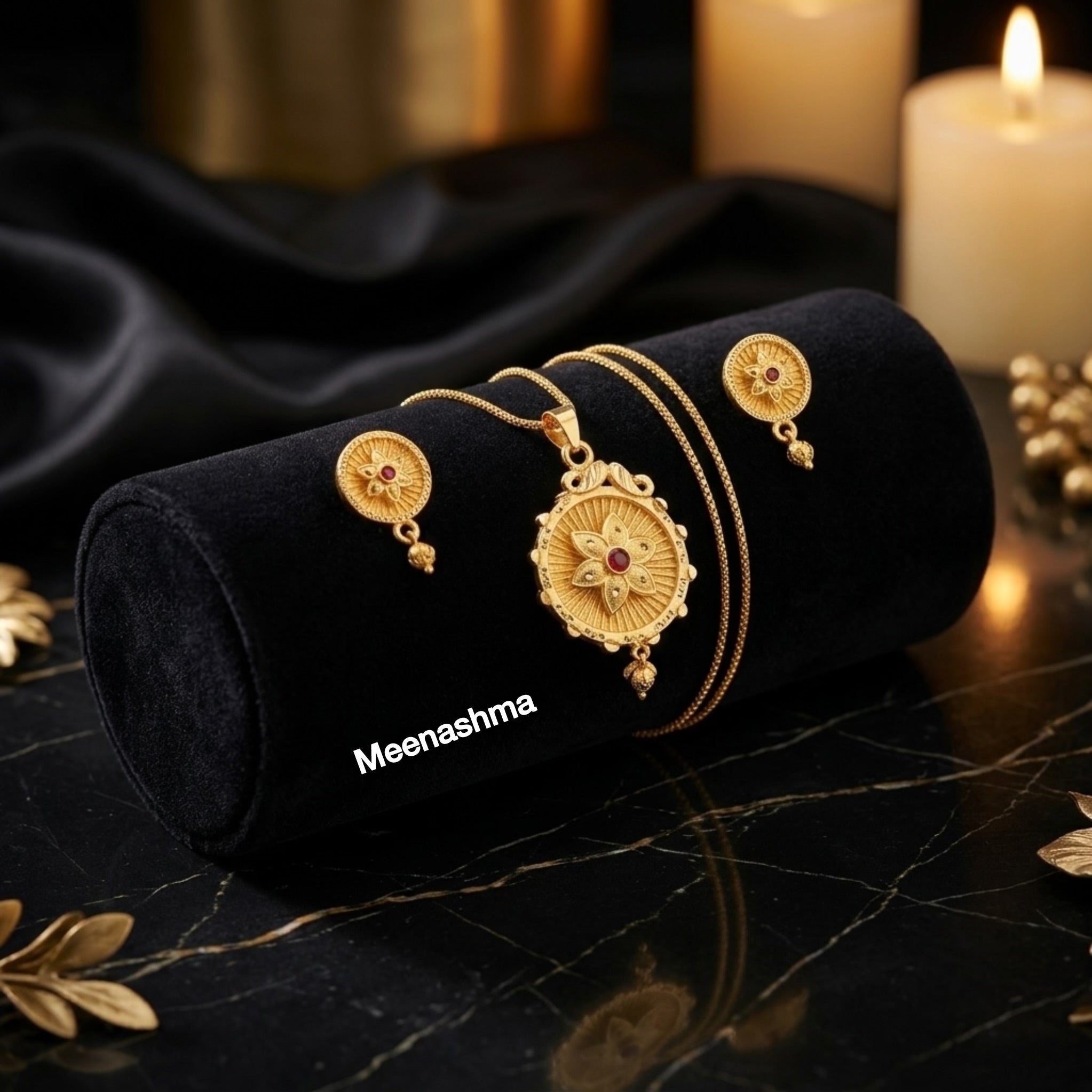 Meenashma Suryalekha Royale Micro Gold Plated Pendant Set for Women