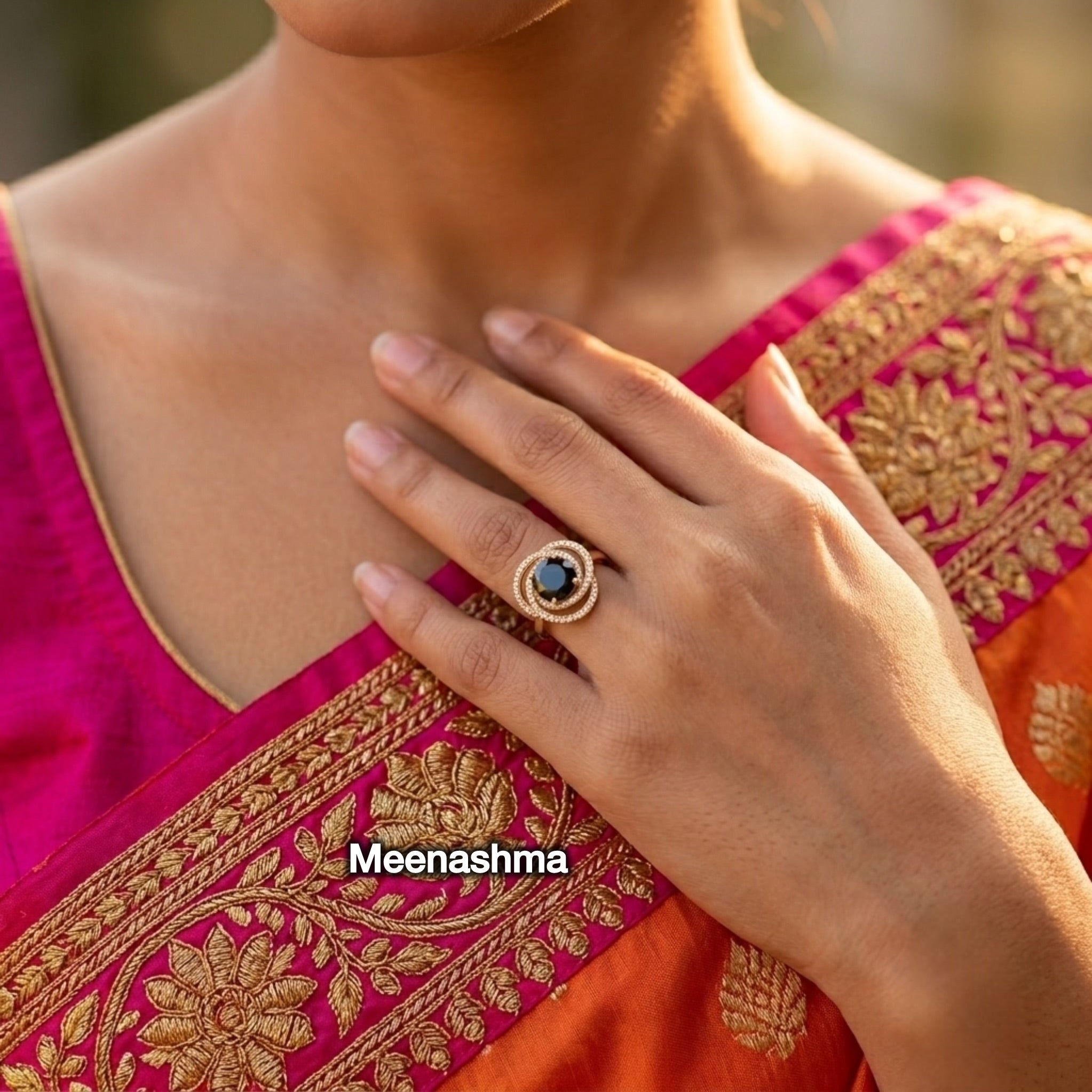 Emerald Halo AD Ring with Ganga Jamuna Polish