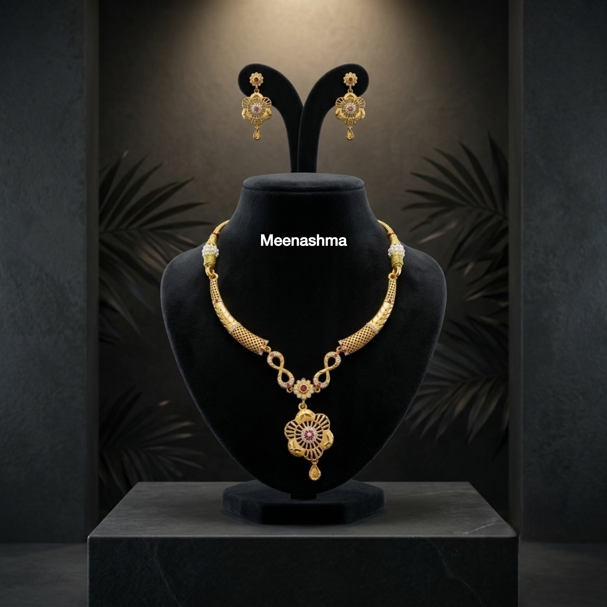 Premium One Gram Gold Necklace Set with Earrings for Women