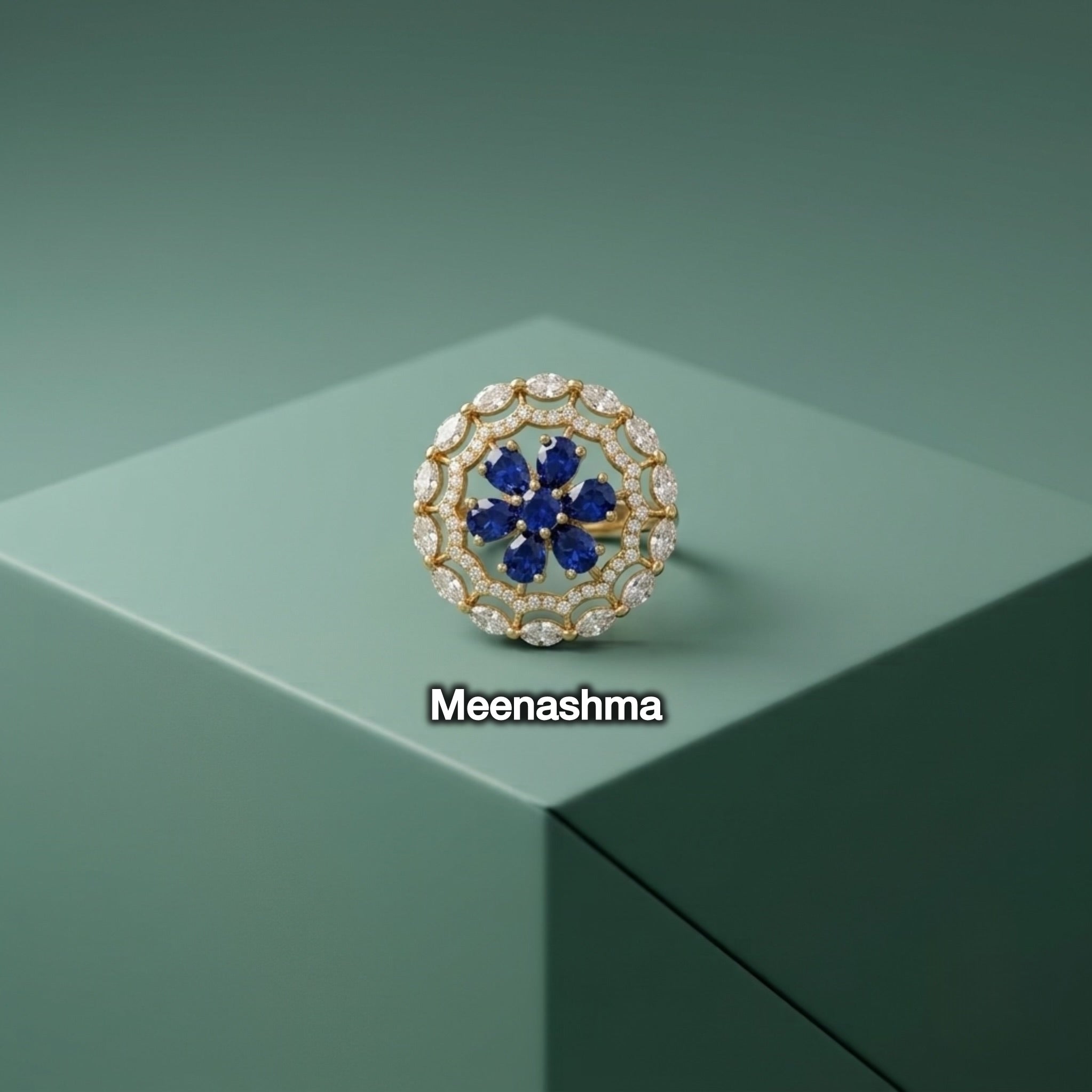 Celestia Bloom AD Ring with Ganga Jamuna Polish | Adjustable Designer Ring