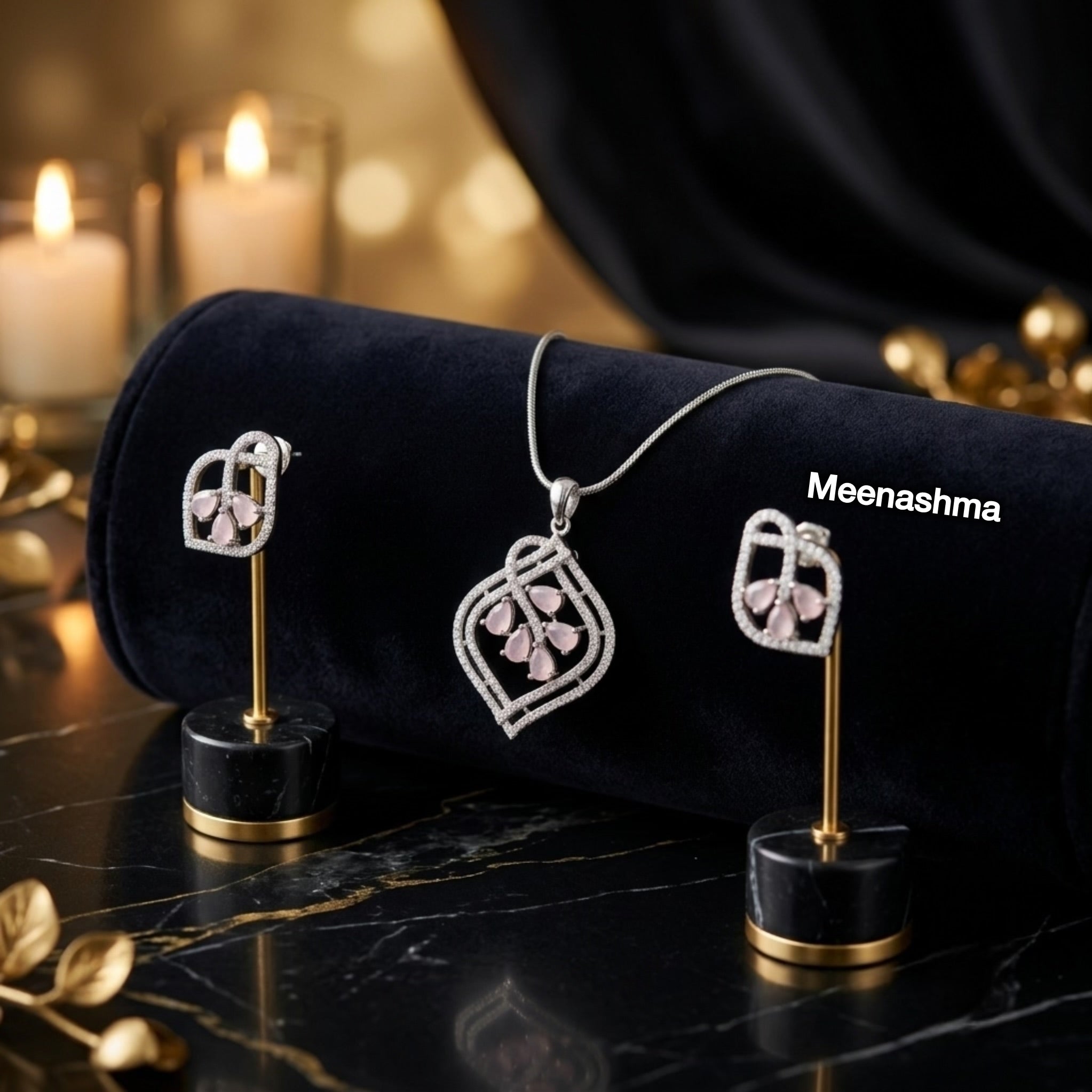 Meenashma Crystal Bloom American Diamond Pendant Set for Women