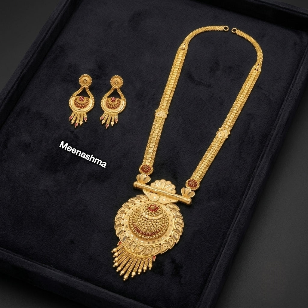 Rajkanak Crest One Gram Gold Long Necklace Set