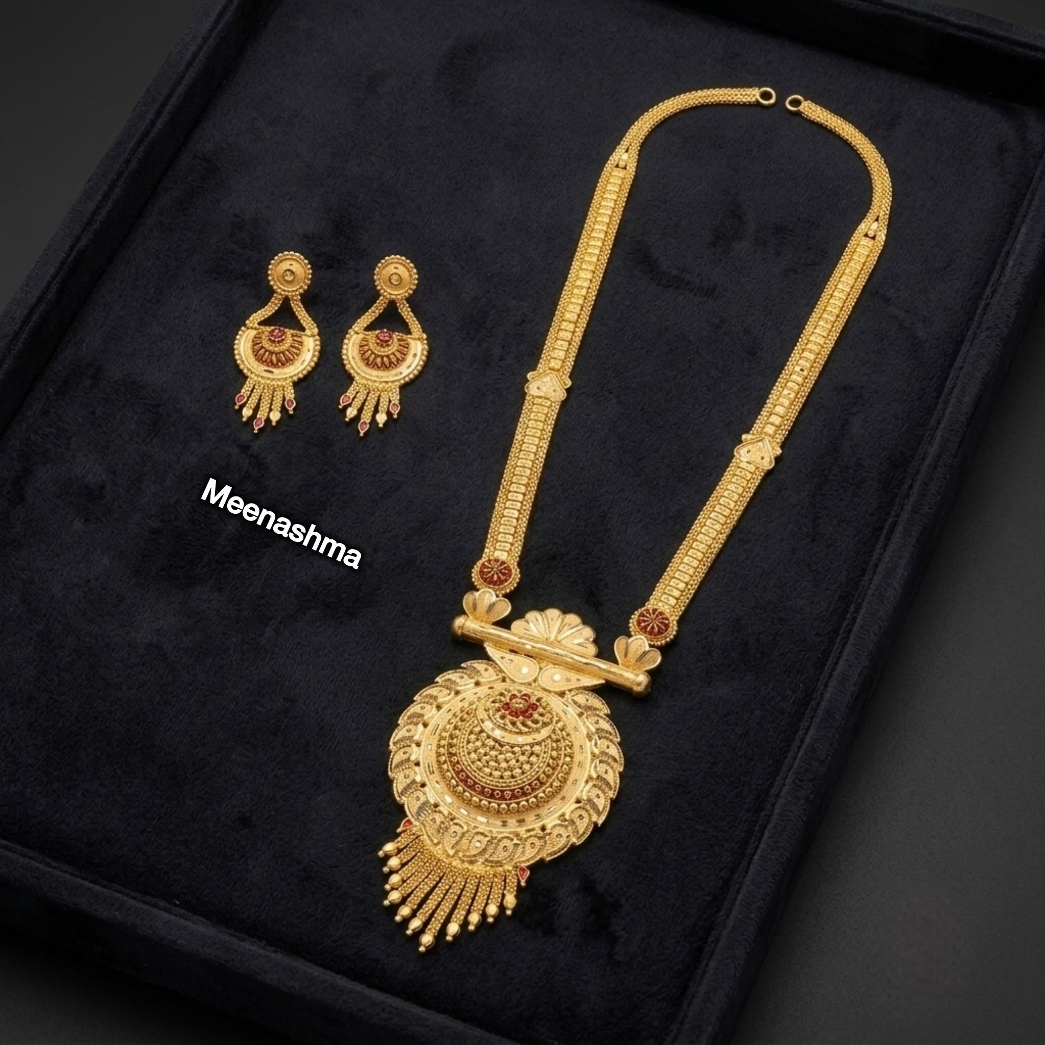 Rajkanak Crest One Gram Gold Long Necklace Set