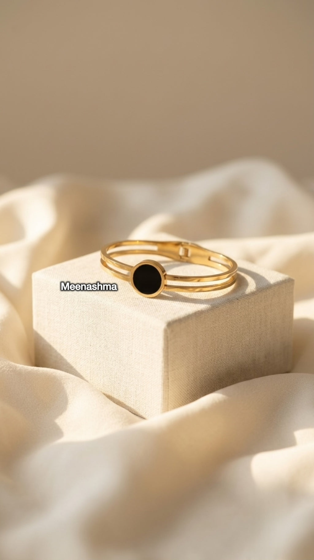 Black Stone Gold Plated Openable Bracelet for Women
