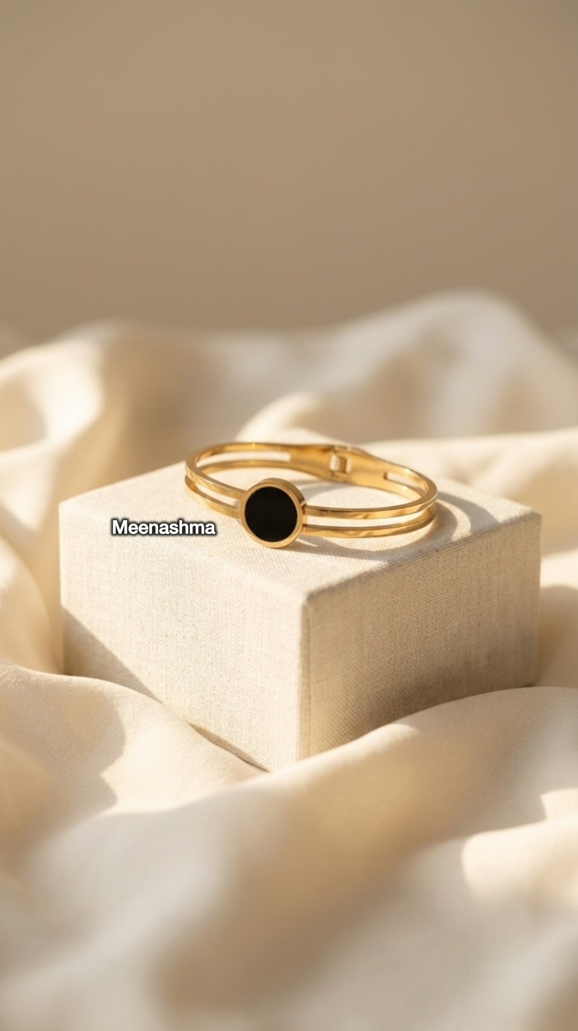 Black Stone Gold Plated Openable Bracelet for Women