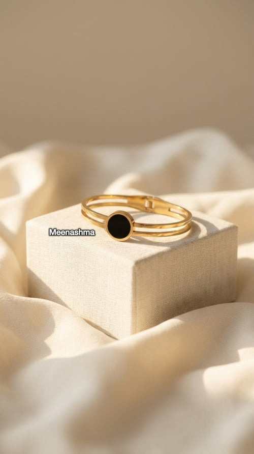 Black Stone Gold Plated Openable Bracelet for Women