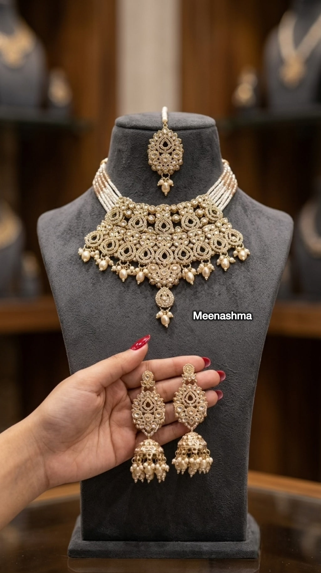 Meher Noor Gold Plated Pearl Choker Necklace Set for Women