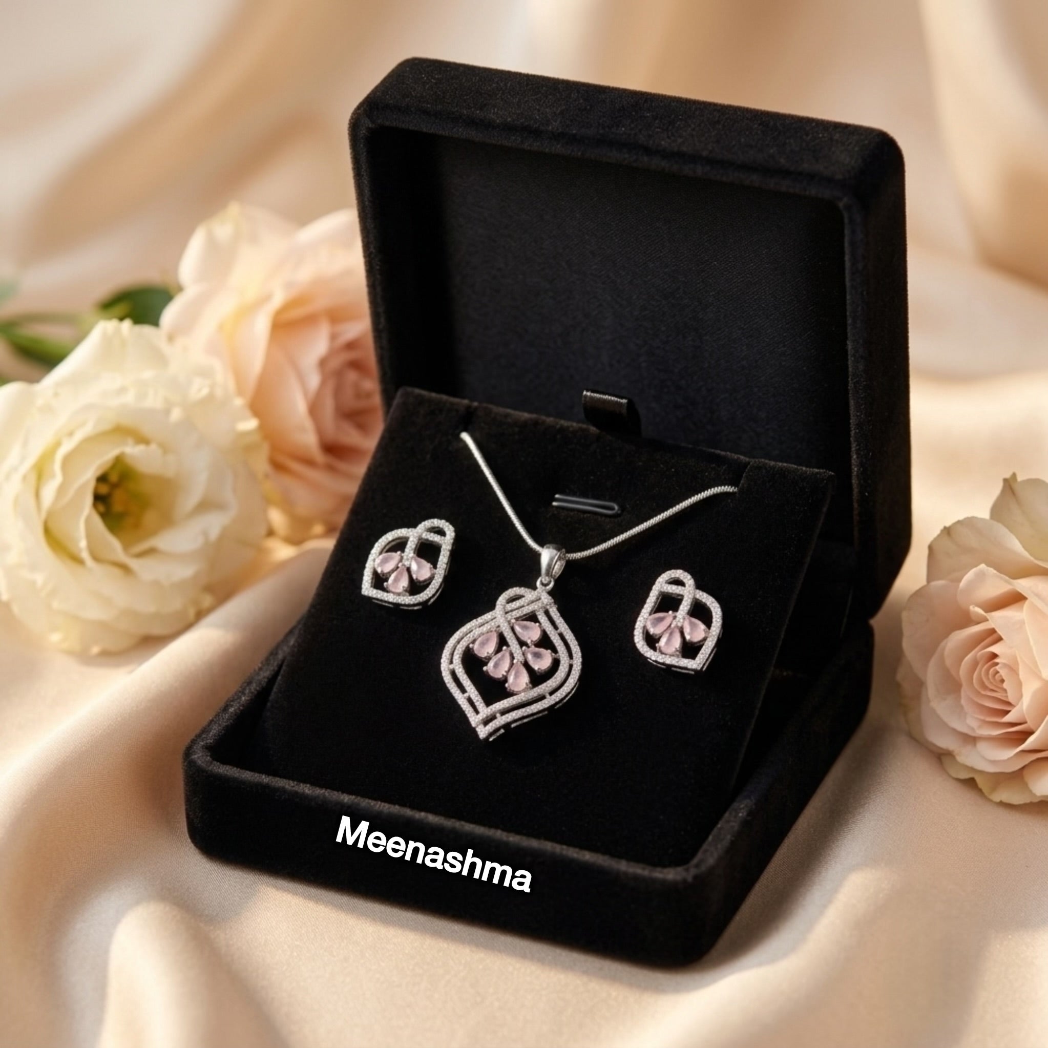 Meenashma Crystal Bloom American Diamond Pendant Set for Women