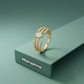 Élan Pear Halo Gold Plated AD Adjustable Ring for Women