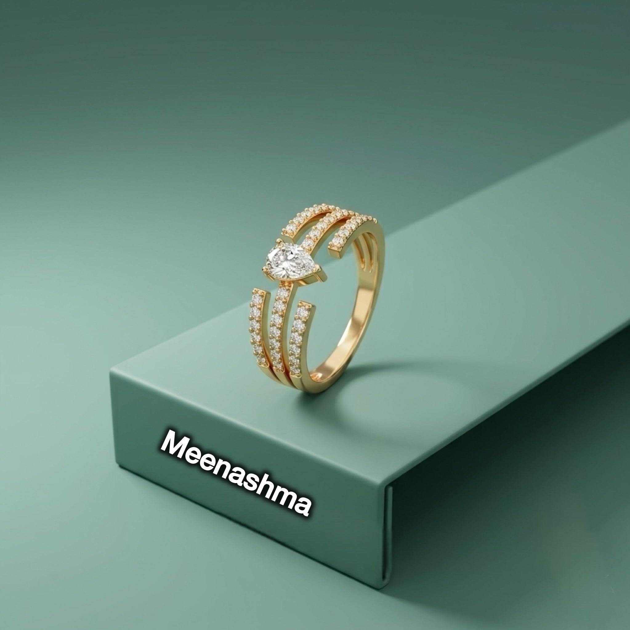 Élan Pear Halo Gold Plated AD Adjustable Ring for Women