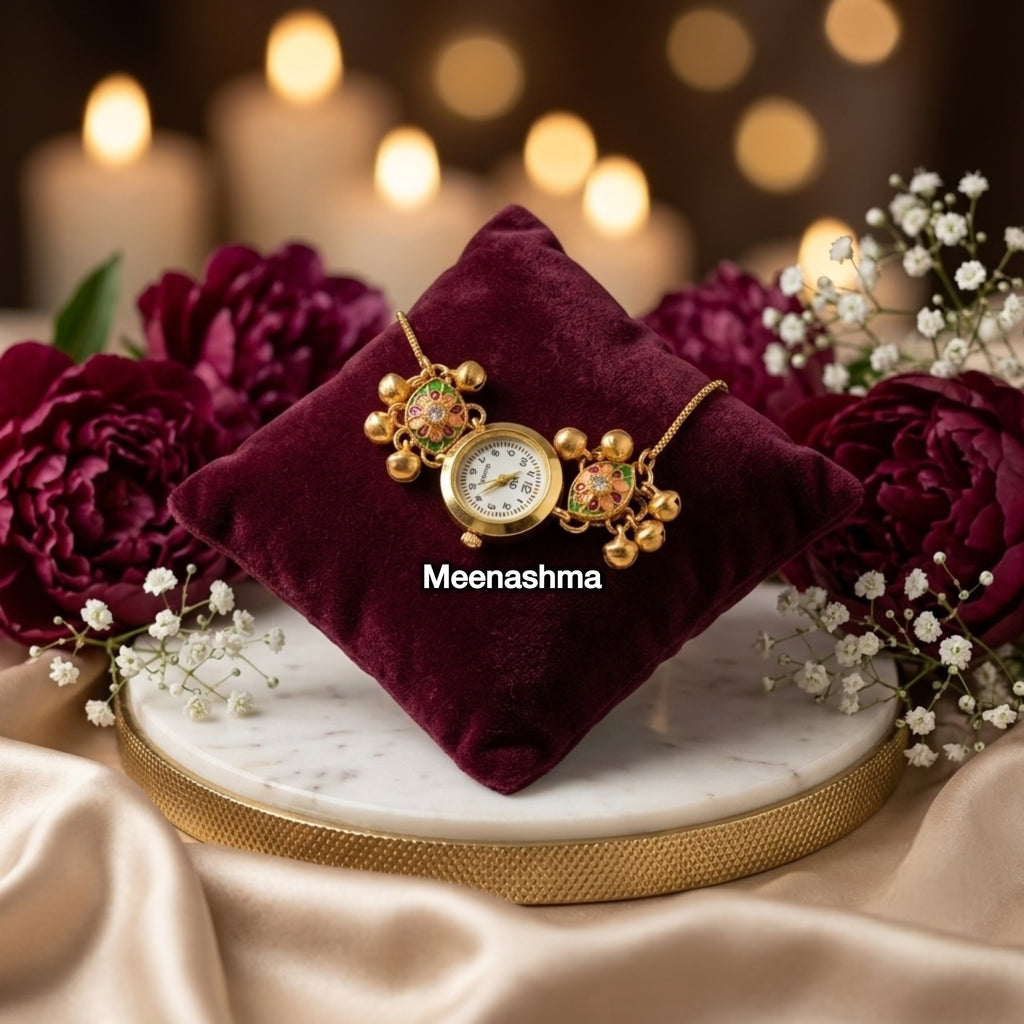 Kashmiri Meenakari Gold Plated Bracelet Watch for Women