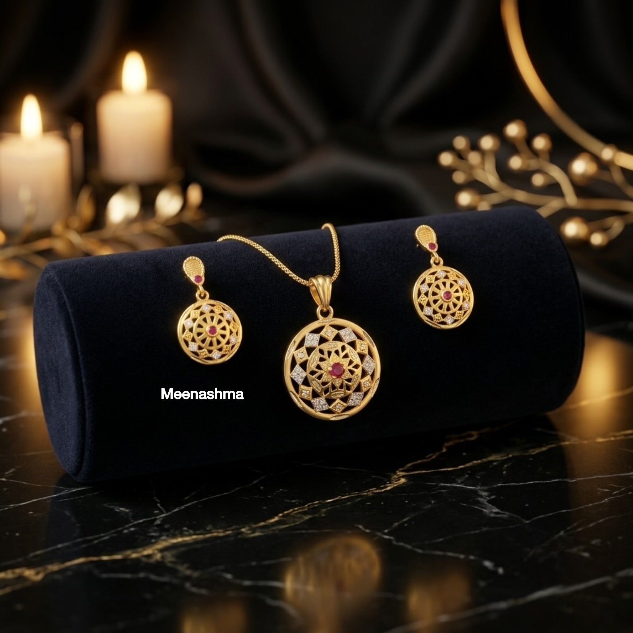 Micro Gold Plated Floral Pendant Set with Matching Earrings