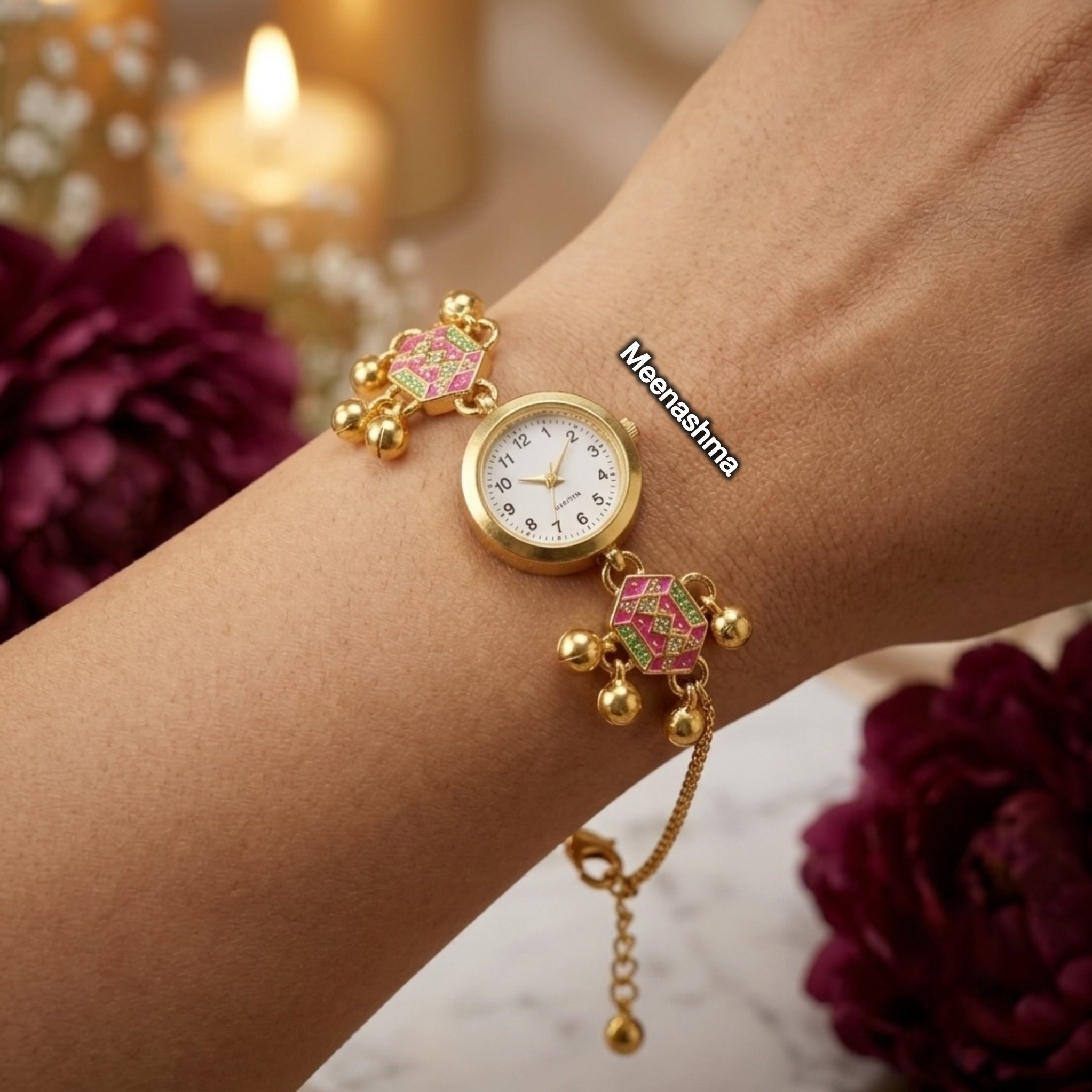 Kashmiri Meenakari Gold Plated Bracelet Watch for Women