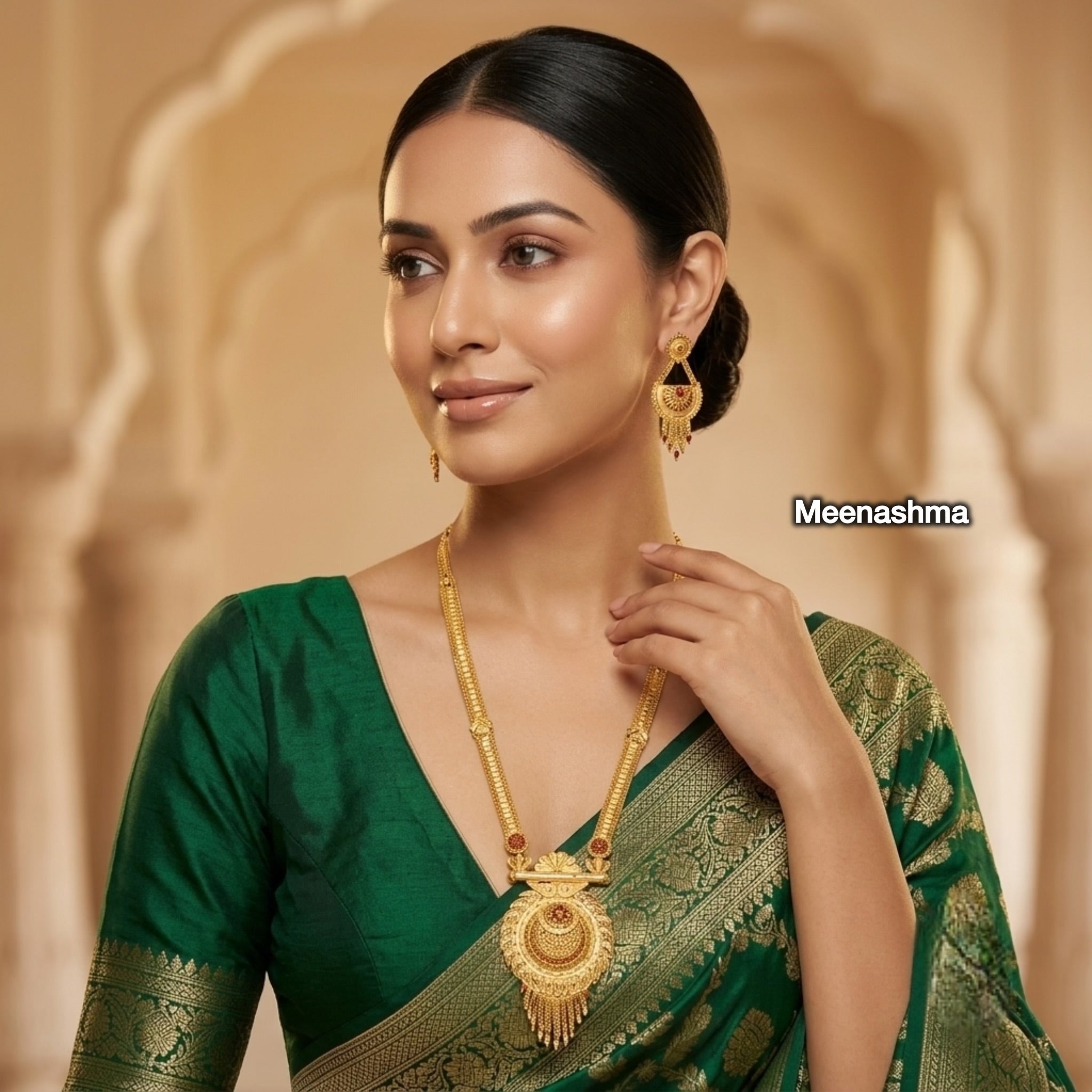 Rajkanak Crest One Gram Gold Long Necklace Set