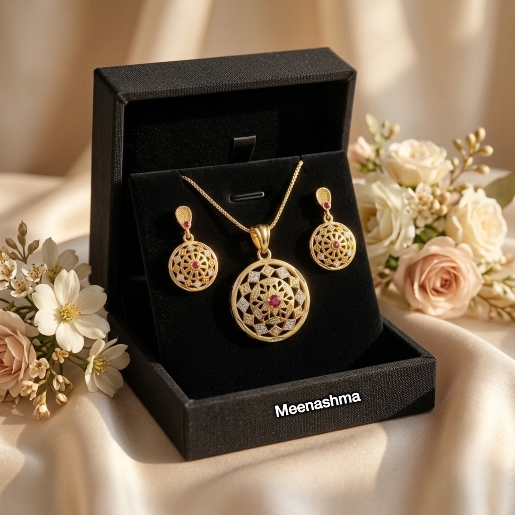 Micro Gold Plated Floral Pendant Set with Matching Earrings