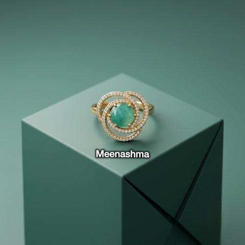 Emerald Halo AD Ring with Ganga Jamuna Polish