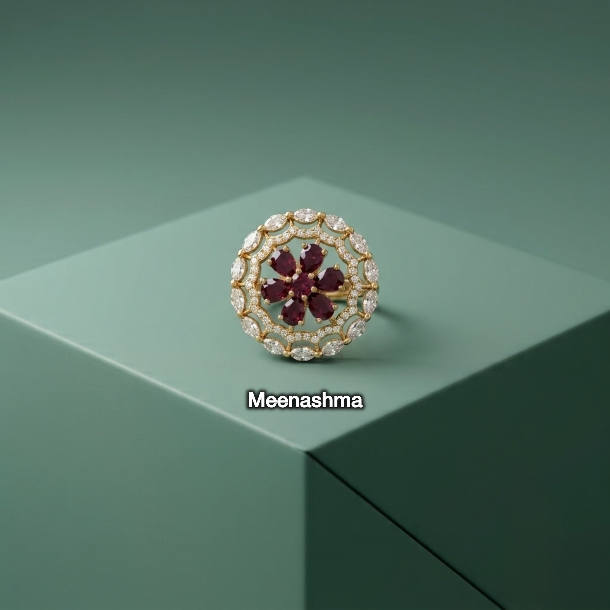 Celestia Bloom AD Ring with Ganga Jamuna Polish | Adjustable Designer Ring
