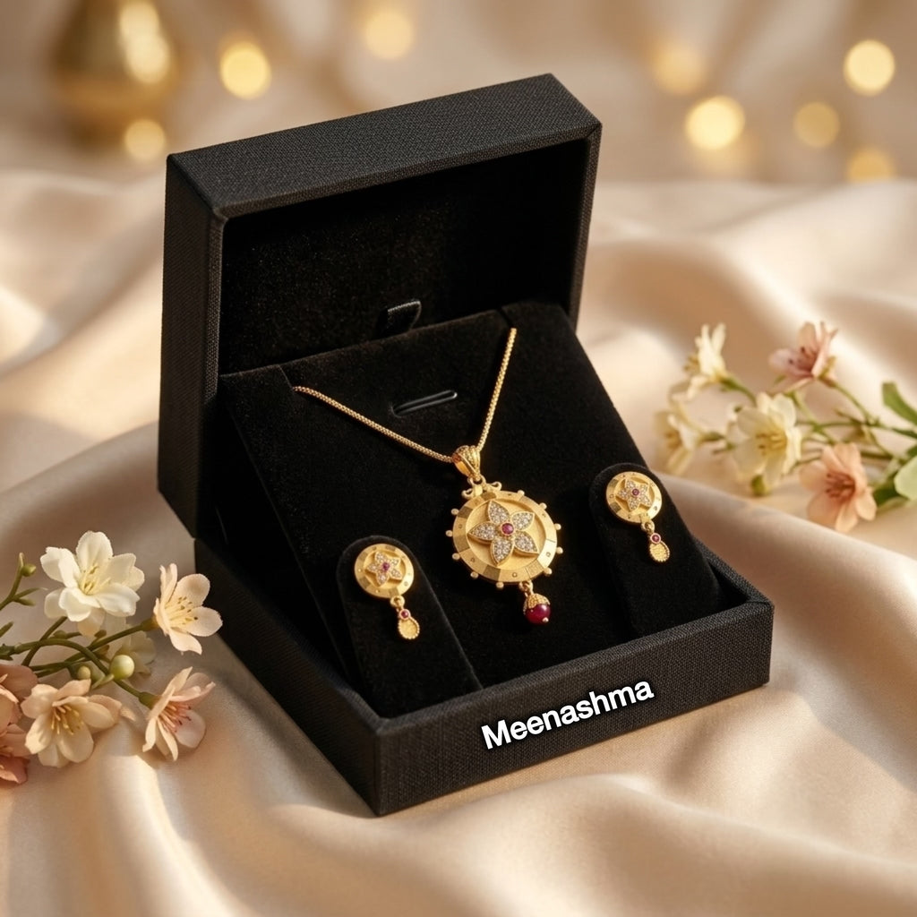 Meenashma Pushparatna Royale Micro Gold Plated Pendant Set for Women