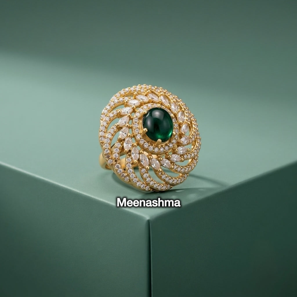 Premium AD Ring for Women with Ganga Jamuna Polish | Designer Adjustable Ring