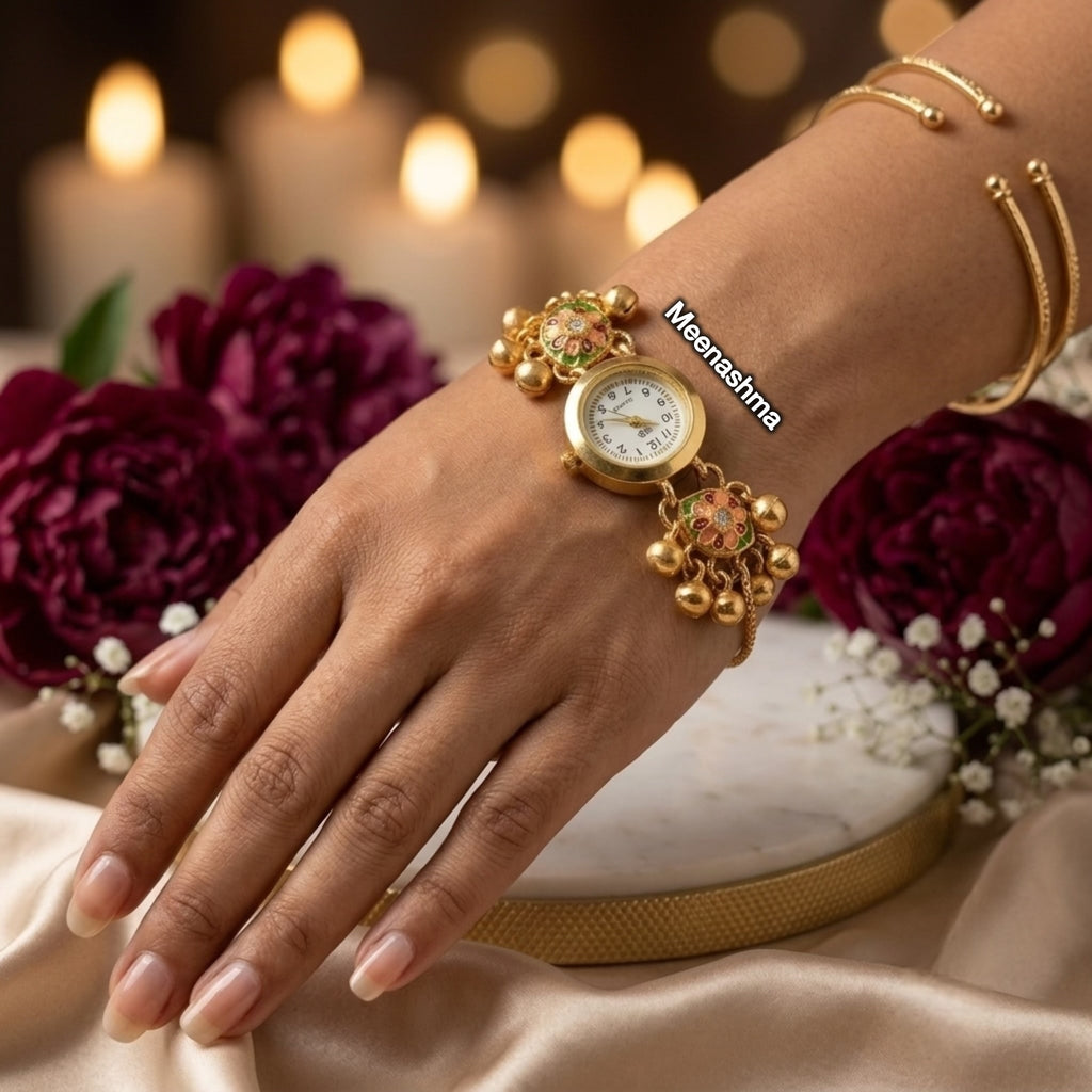 Kashmiri Meenakari Gold Plated Bracelet Watch for Women