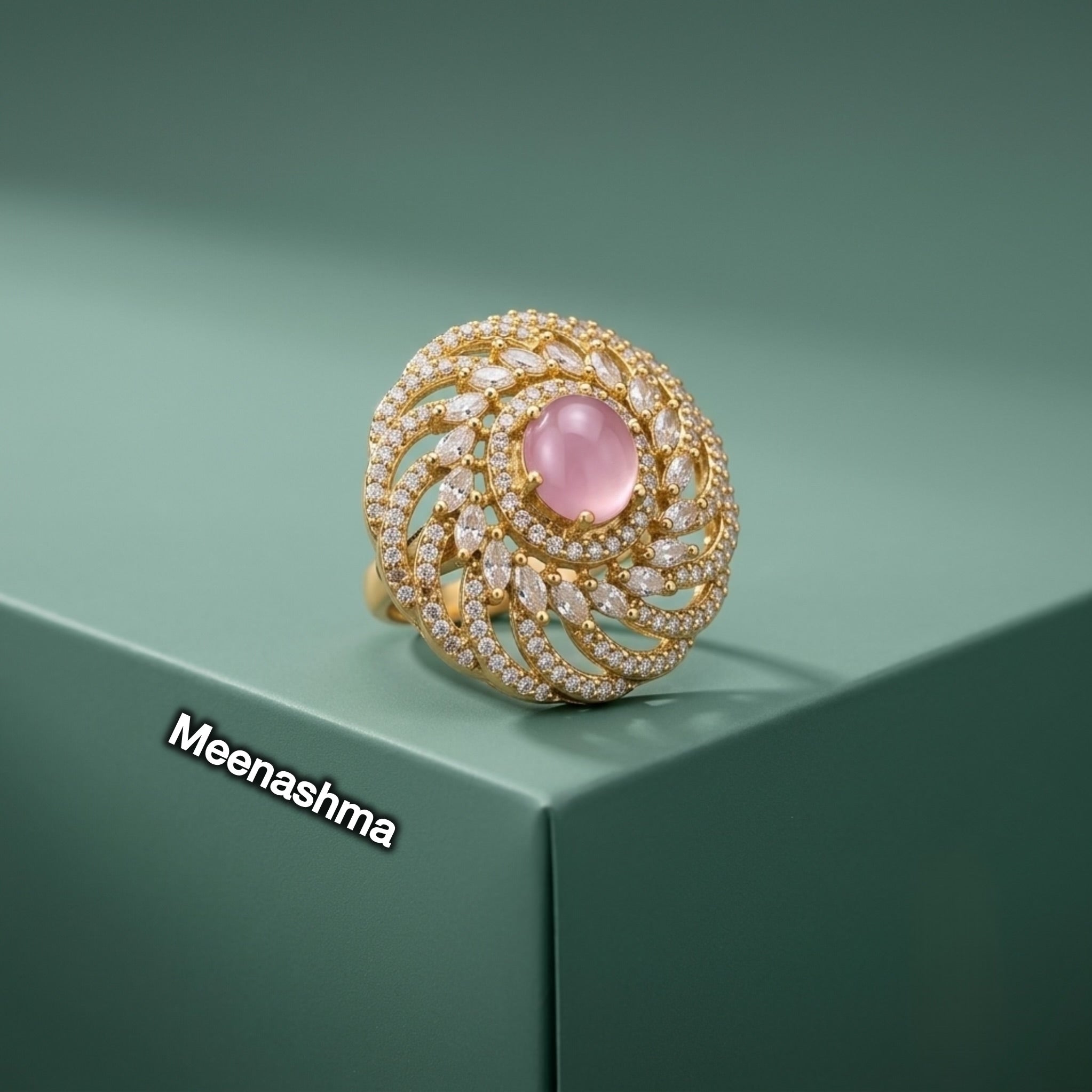 Premium AD Ring for Women with Ganga Jamuna Polish | Designer Adjustable Ring