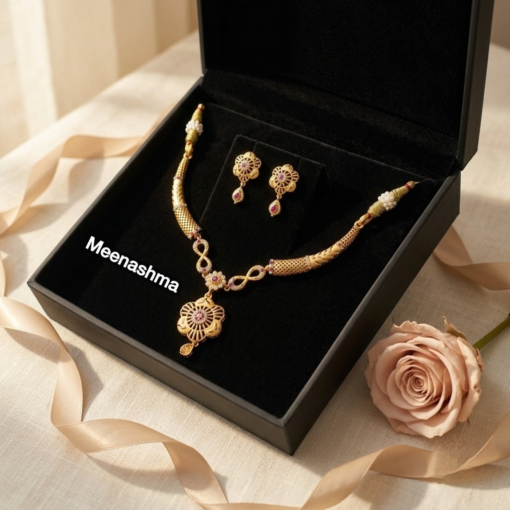 Premium One Gram Gold Necklace Set with Earrings for Women