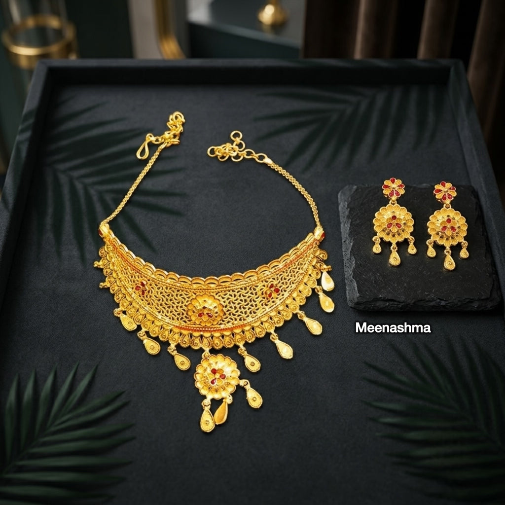 Svarna Valli One Gram Gold Floral Necklace Set