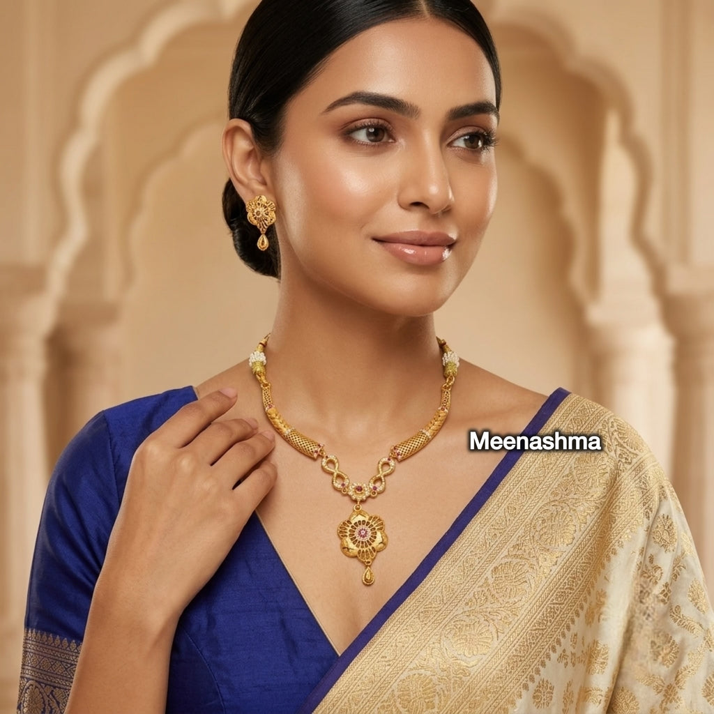 Premium One Gram Gold Necklace Set with Earrings for Women