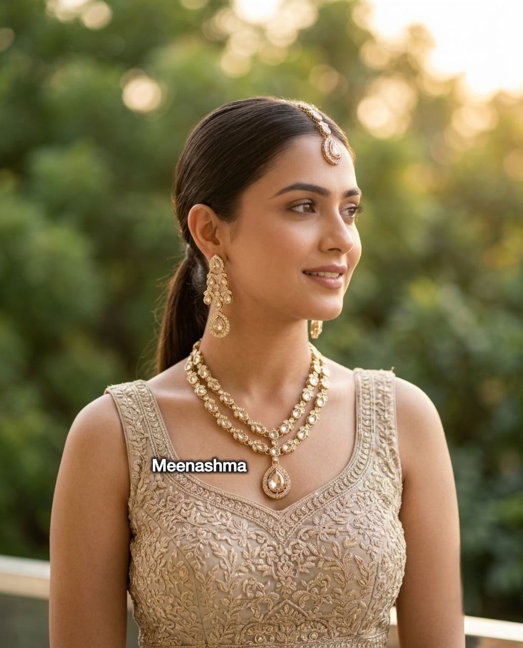 Noor Pearl Drop Gold Plated Layered Necklace Set for Women
