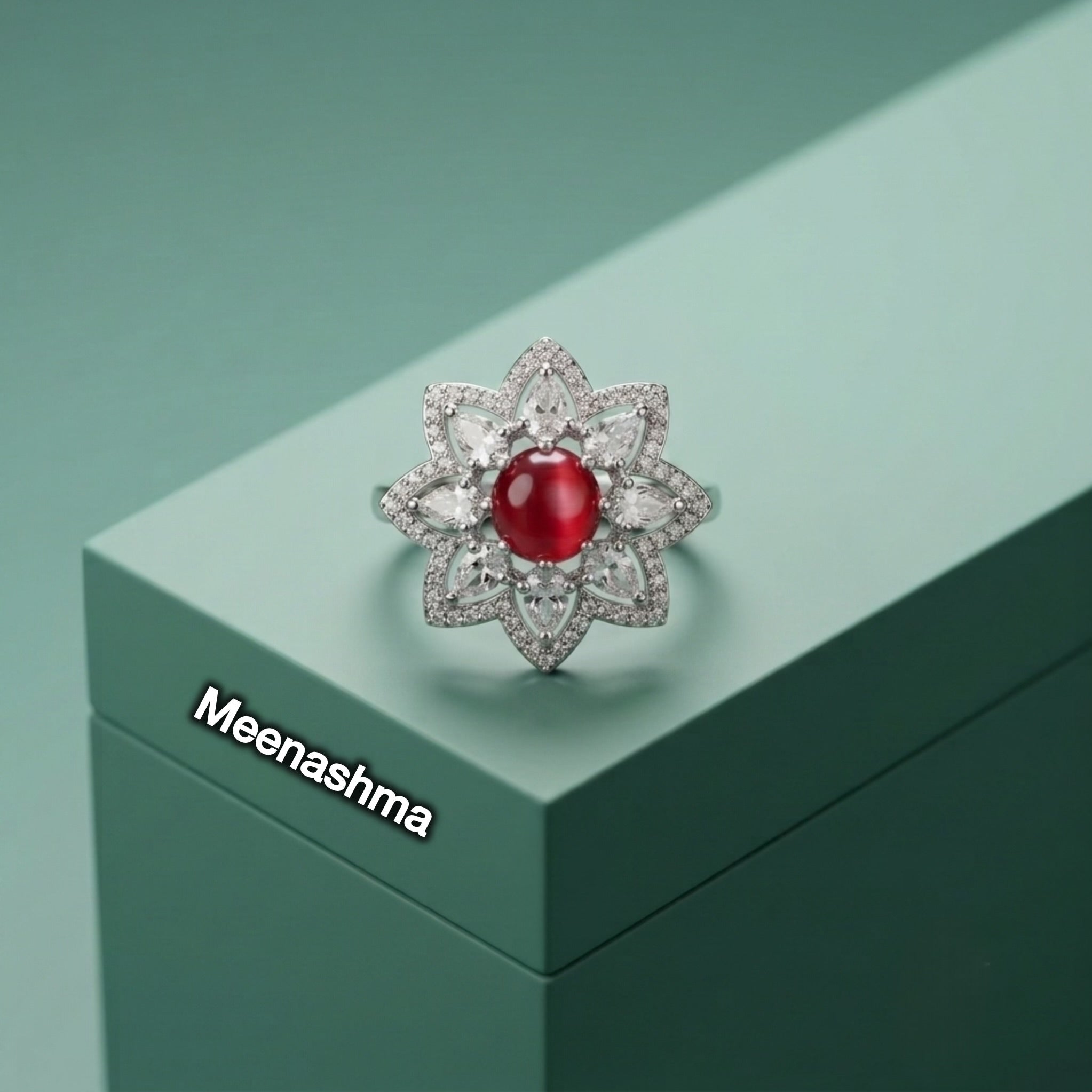 Aurelia Mint Bloom AD Adjustable Ring | Premium Designer Ring for Women