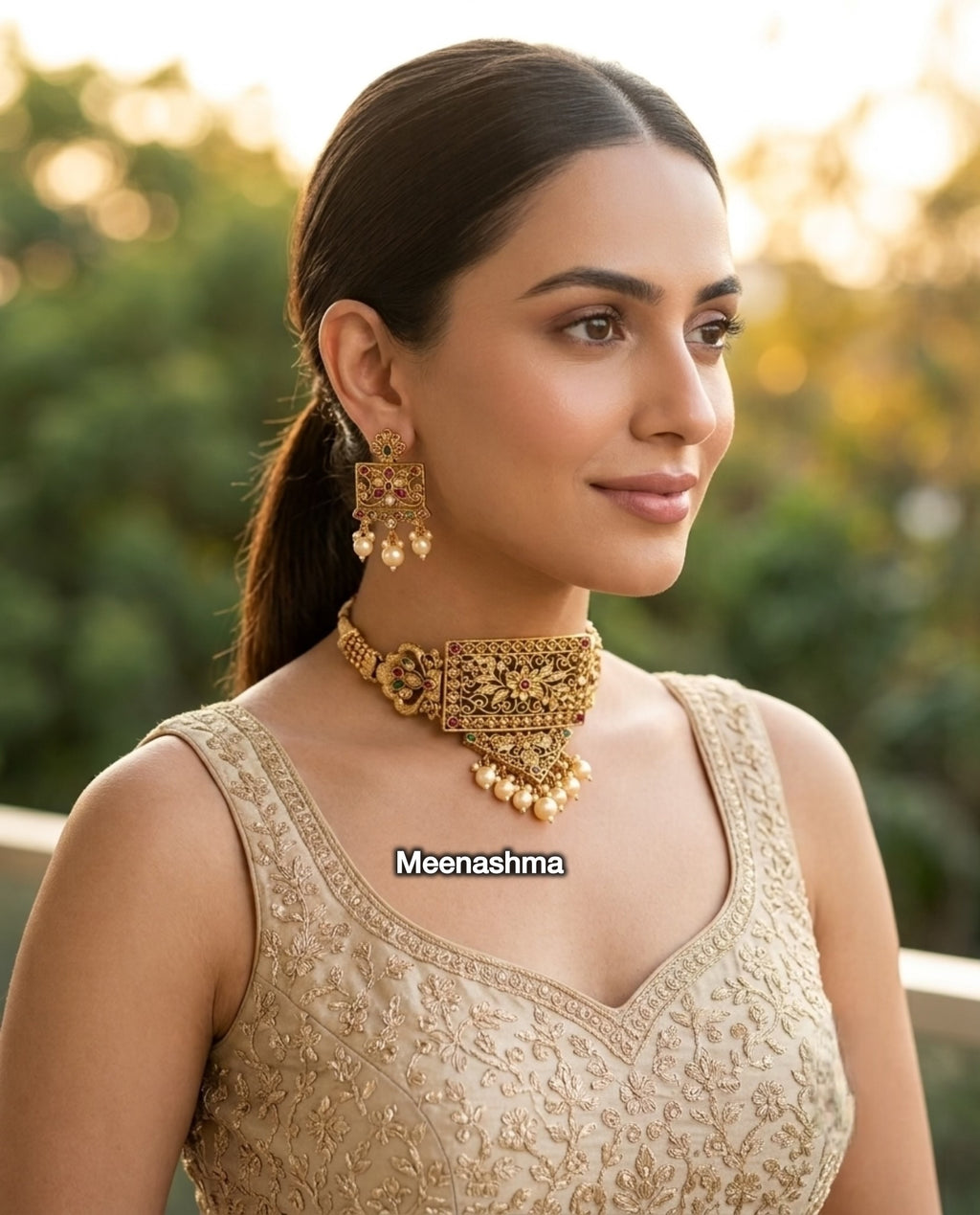 Rajsi Meenakari Gold Plated Choker Necklace Set for Women