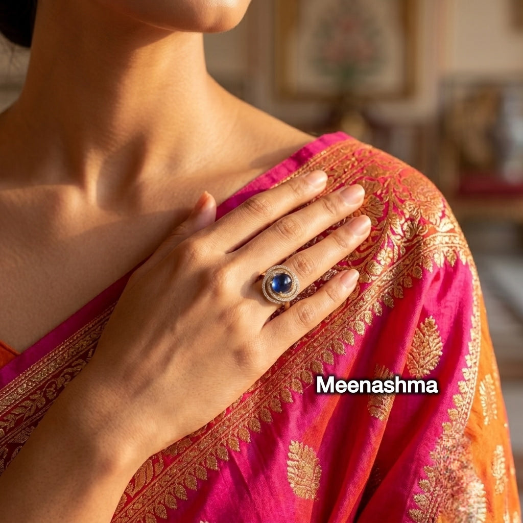 Emerald Halo AD Ring with Ganga Jamuna Polish
